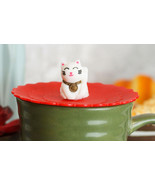 Set Of 4 Red Maneki Neko Cat Reusable Silicone Coffee Cup Cover Lids Air... - £11.87 GBP