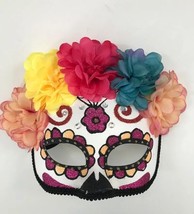 Dia De Los Muertos Sugar Skull Eye Half Mask Day Of The Dead Flowers Mex... - £17.90 GBP