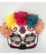Dia De Los Muertos Sugar Skull Eye Half Mask Day Of The Dead Flowers Mex... - £17.68 GBP