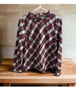 J. Crew Factory Tartan Plaid button-front top with ruffled collar size s... - $19.79