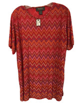 Lane Bryant Shirt 14/16 Blouse Top Short Sleeve Sheer Orange Red Geometric New - £14.78 GBP
