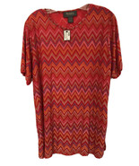 Lane Bryant Shirt 14/16 Blouse Top Short Sleeve Sheer Orange Red Geometr... - £14.78 GBP