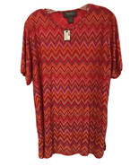 Lane Bryant Shirt 14/16 Blouse Top Short Sleeve Sheer Orange Red Geometr... - $18.80