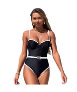 Women's Spaghetti Strap Swimsuit, Black and White, Vintage One-Piece Swi... - $32.66