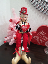 Cynthia Rowley Valentine’s Pixie Elf Shelf Sitter Doll Red 28&quot; Tabletop Decor - £43.72 GBP