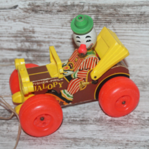 VTG Fisher Price Pull Toy Jolly Jalopy Clown Driver Wooden #724 Old Toys - £19.51 GBP