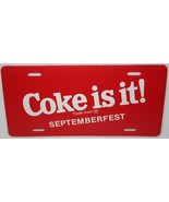 Vintage 80s COKE IS IT Septemberfest Coca Cola Promo VANITY LICENSE PLAT... - $29.69