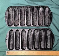 Vintage Cast Iron Corn Bread Baking Pans 7 Ears &quot;A&quot; Imprinted On Back of... - £30.54 GBP