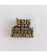Vintage Jesus Is The Heart Of Christmas Gold Tone Lapel Hat Pin - $11.61 CAD