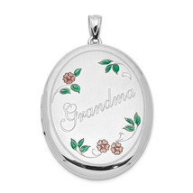 Silver Rhod-plated Enameled Floral Grandma 34mm Oval Locket QLS532 - $1,771.60 MXN