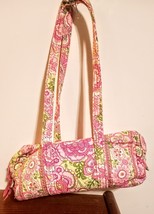 Vera Bradley Purse Pink Floral Cotton Duffle Style Handbag 6 Pockets &amp; 2... - $23.73