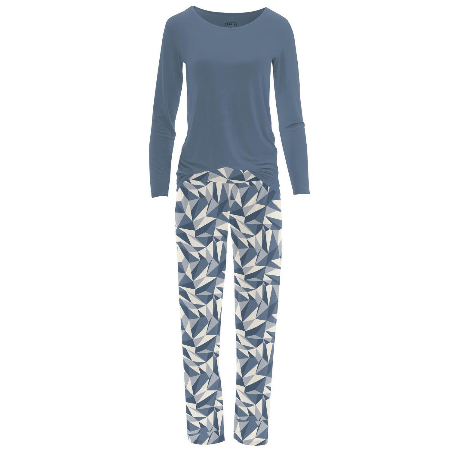 Kickee women&#39;s long sleeve tee &amp; pajama pants set Winter Ice - £40.38 GBP