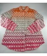 Chicos Shirt Womens Size 1 White Orange Pink Button Up Blouse Casual Cotton - $13.48