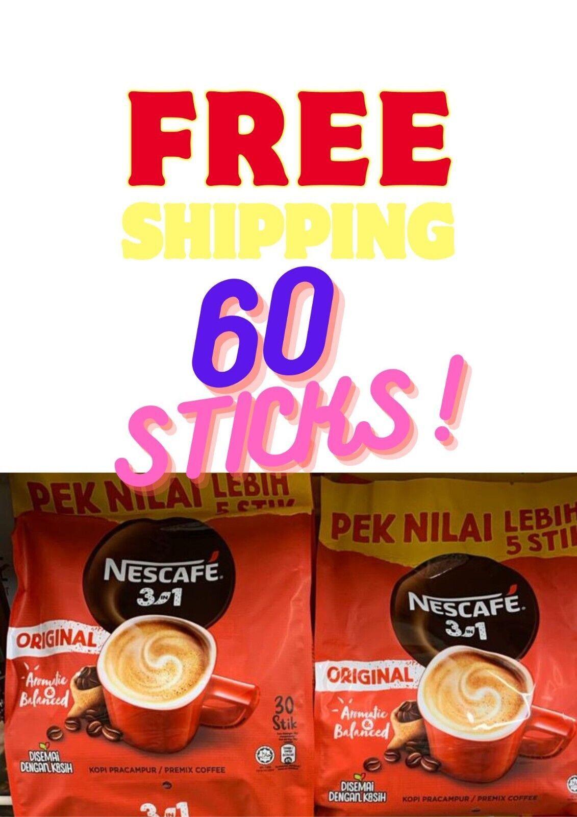 Primary image for 2 Packs Nescafe Blend & Brew Original 30 Sticks TOTAL 60 STICKS FREE SHIPPING