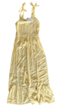 Japna Women&#39;s Maxi Dress Sundress Ruffled Hem Smocked 100% Rayon Size S Yellow - £19.77 GBP