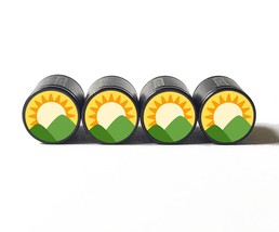 Mountain Sunrise Sunset Emoji Tire Valve Caps - Black Aluminum - Set of Four - £12.85 GBP