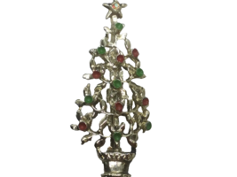 VTG Christmas Tree Brooch Unmarked Enameled Red &amp; Green, Crystal Star 2.5” Tall - £5.28 GBP