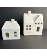 2 Stoneware House Candles Lights Matte White Finish, Pre-Owned - €20,21 EUR