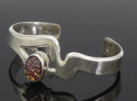 TAXCO 925 Sterling Silver - Vintage Glass Art Shiny Open Cuff Bracelet - BT3548 - £104.21 GBP