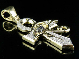 14K White Gold Plated Diamond Black Eye of Horus Ankh Cross Pendant 3.00 Ct - £124.90 GBP