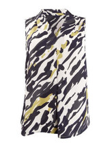 bar III Womens Abstract Animal print V neck Blouse  X-Small  Black/Saffron - £47.45 GBP
