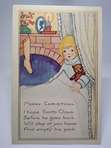 Christmas Postcard Whitney Blonde Haired Child With Brown Teddy Bear Embossed - £15.02 GBP