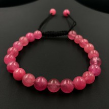 Natural Pink Jade 8x8 mm Beaded Thread Macrame Bracelet TB-101 - £7.84 GBP