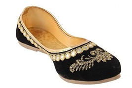 Damen Bäuche Jutti Indisch Hochzeit Ethnisch Schwarz Gold Bestickt Flach US 6-11 - £18.20 GBP