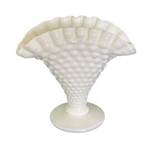 Fenton Fan Vase Milk Glass Hobnail Crimped Ruffle Small 3.75&quot; x 4.25&quot; Vi... - £22.00 GBP