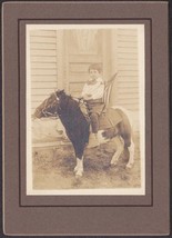 Boy on Pony &amp; Flag Cabinet Photo Delmas Nolin son of Valere &amp; Marie (Maine) - £19.88 GBP