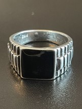 Vintage Black Obsidian Stone S925 Silver Plated Men Woman Ring Size 8.5 - £11.85 GBP