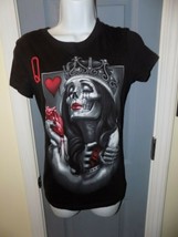 Ogabel Black Queen Of Hearts Slim Fit Shirt Size S Women&#39;s Euc - £24.47 GBP