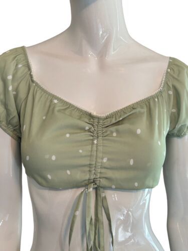 Primary image for Princess Polly Crop Top Green White Polka Dot Size Small NEW Day Dreamer