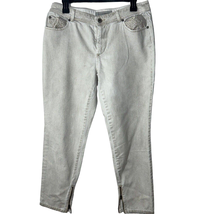 Chicos Women Platinum Denim Jeans Size M 1 Mid Rise 32x26 Crop Ankle Zip Leopard - £14.38 GBP