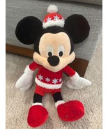 Disney Christmas Mickey Mouse Plush Toy With Rattle Santa Outfit &amp; Snowf... - £15.09 GBP