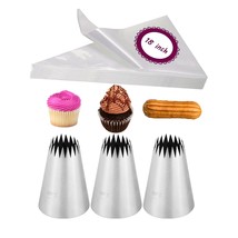 Churro Bags And Tips Set,3 French Star Piping Tips For Eclairs &amp; 20 Disp... - £18.95 GBP