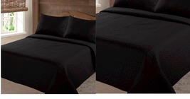  Black Nena Solid Closout Quilt Bedding Bedspread Coverlet Pillow Cases Set - £46.40 GBP