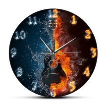 Half Water Half Fire Acoustic Guitar Electric Guitar Wall Clock Musical Instrume - £31.89 GBP