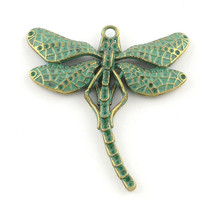 Large Dragonfly Pendant Antiqued Bronze Patina Verdigris Weathered Charm 55mm - £5.06 GBP