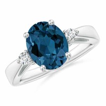 ANGARA Tapered Shank London Blue Topaz Ring with Diamond Accents - £950.80 GBP