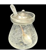 Vintage Depression Etched Glass Condiment Floral Sterling Lid Spoon 2-1/... - $23.17