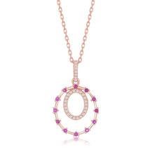 Sterling Silver Rose Double Circle, Ruby CZ Pendant - Rose Gold Plated - £47.83 GBP