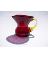 Beautiful Ruby Crackle Glass Pitcher With Amber Handle - £31.46 GBP