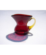 Beautiful Ruby Crackle Glass Pitcher With Amber Handle - $39.99