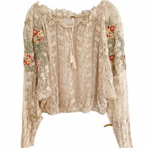 Free People Embroidered Floral Pattern Boho Top Small - £44.84 GBP