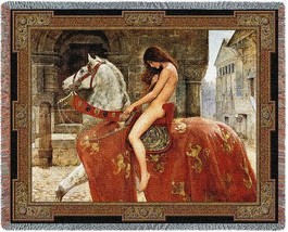 72x54 LADY GODIVA Woman On Horse Medieval Tapestry Throw Blanket - £50.64 GBP