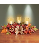 LED Lighted Fall Harvest Leaves &amp; Pinecones Candle Centerpiece Table Hom... - $28.23 CAD