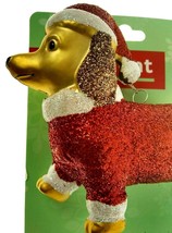 Gold Dachshund Santa Hat Christmas Ornament Glitter Trotting Wiener Dog ... - £8.65 GBP