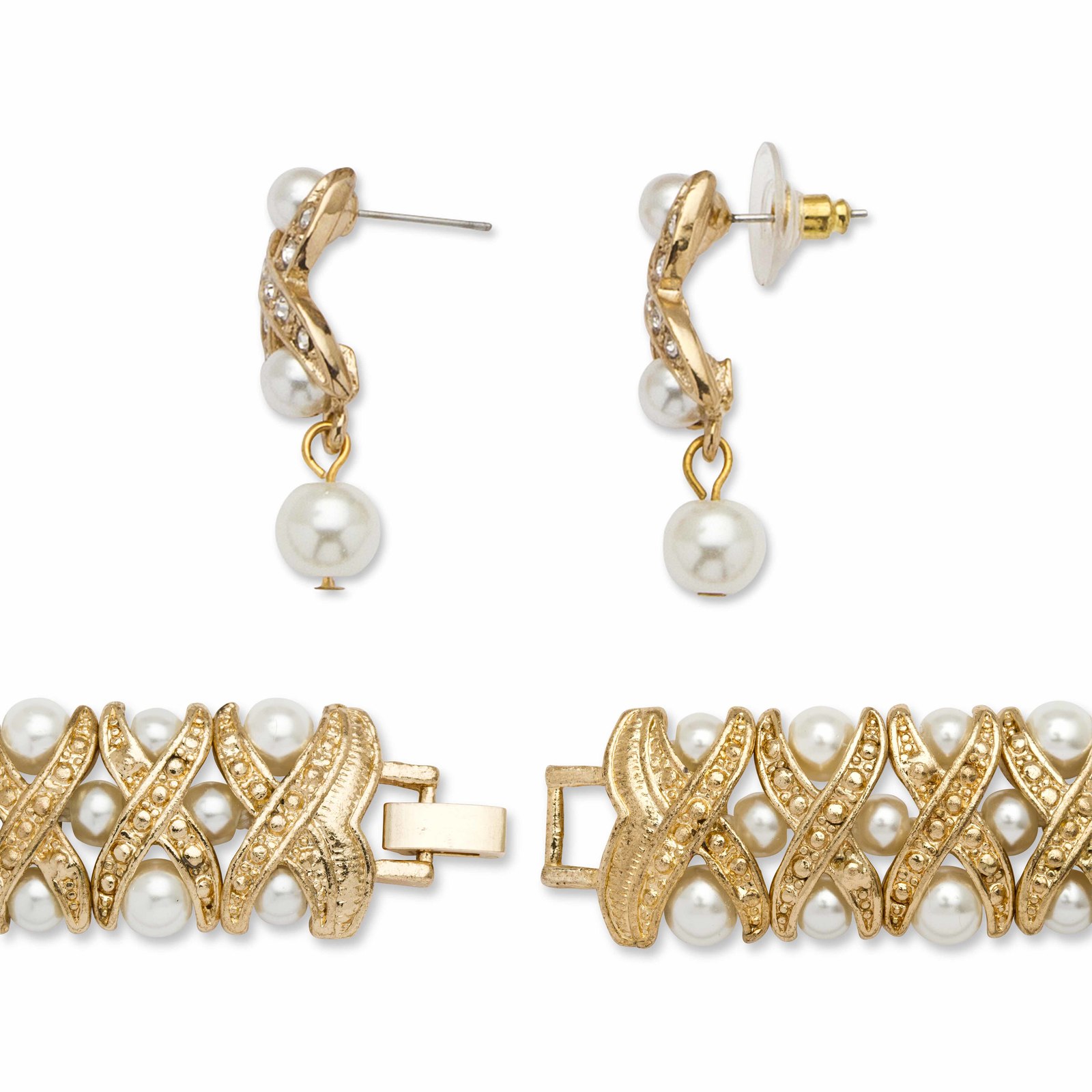 PalmBeach Jewelry Pearl and Crystal 3-Piece Set in Yellow Goldtone - $49.32