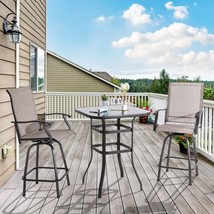 3 Pieces Patio Swivel Bar Set, All Weather Textile Fabric Outdoor High B... - $361.99